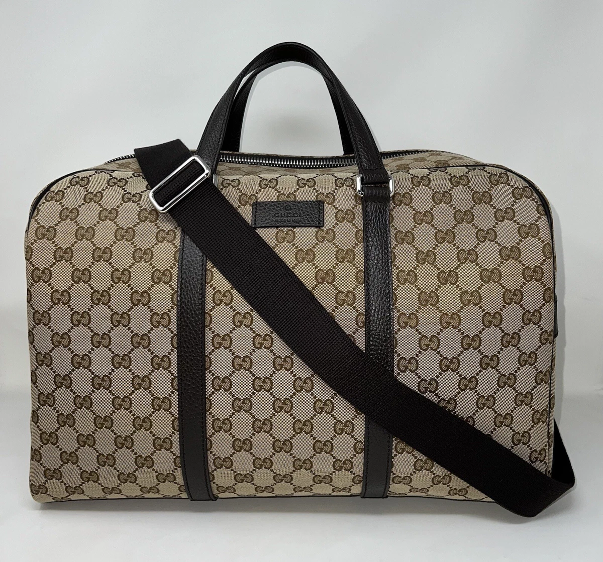 Gucci Boston handbag in beige monogram canvas and brown leather