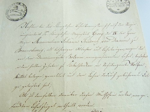 Lehnschein HILDESHEIM 1821 an Major von DAMM / Domänengut BOLZUM. Siegel Stempel - Bild 5 von 10