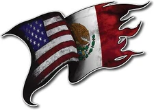USA American Mexico Mexican Pride Country Flag Decal Sticker Tattered