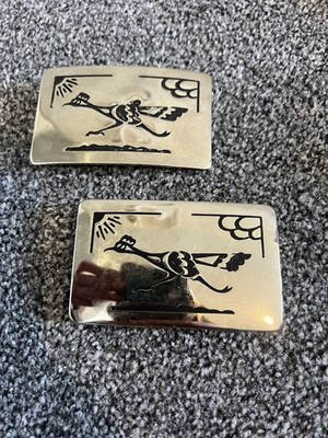 Vintage Chambers Belt Co. USA Chrom silberfarben Roadrunner Vogel Gürtelschnalle x 2