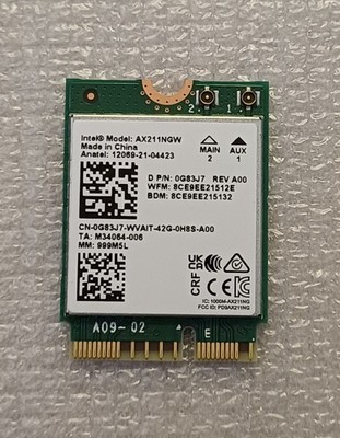 INTEL AX211NGW WIFI CARD 6E 3-Band M.2 2230 2.4/5/6GHz + BLUETOOTH 5.3