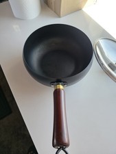 Black Carbon Steel Wok with Wooden Handle and Glass Lid