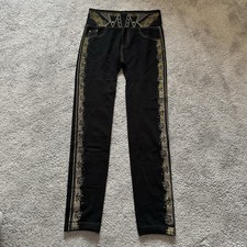 Stretchy Black Gold Printed Jean Look Casual Skinny Legging Jeggings  Size M