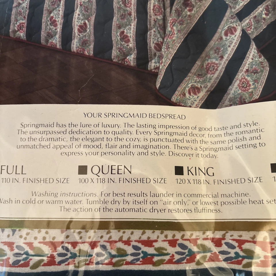 Vintage 80's Springmaid Full Quilted Bedspread Green Floral Retro 96x110 - Image 4 of 4