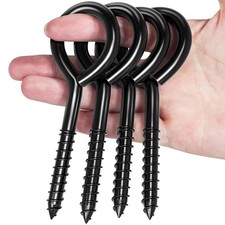 4 Pack 5Inch Eye Bolts Screw in Hooks, Heavy Duty Black Large Screw in Eye Hooks