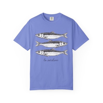 Sardine Fish T-Shirt Seafood Lover Tee Garment-Dyed Funny Casual Gift Shirt