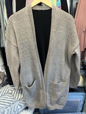 Open Cardigan Medium Black Tan Color Block with Pockets Pre-Owned