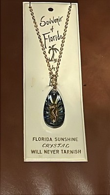 vintage ''Souvenir of Florida'' necklace seahorse pendant inside teardrop crystal