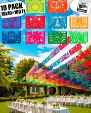 10 Packs Mexican Banners 180 Ft 18 Ft x 10 Papel Picado Mexicano para Fiest...