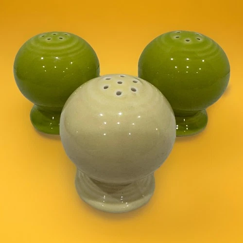 Lot Of 3 Pcs ~ Fiestaware Round Ball Green & Yellow Salt & Pepper Shakers Fiesta