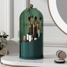 Makeup Brush Holder Organizer with Lid 360 Rotating Dustproof valentine, green .