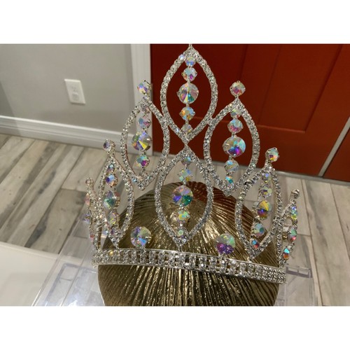 Silver AB Crystal Rhinestone Pageant Tiara Crown Marquise Iridescent Bridal Prom - Bild 8 von 9