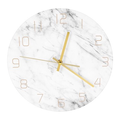Quartz Analog Quiet Marble Wall Clock 3D Chic White Marble Print Modern1845