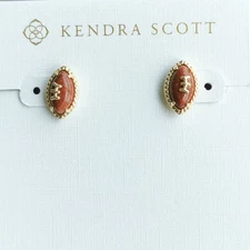 Kendra Scott Gold Orange Goldstone Football Stud Earrings Trendy New