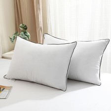 Goose Feather Down Pillows Queen Size Set of 2, Luxury Hotel Collection Bed P...