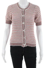 Rouje Women White Striped Button Cardigan Short Sleeve Size 34