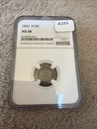 1862 SEATED LIBERTY SILVER HALF DIME ANACS AU58 Beautiful Coin!