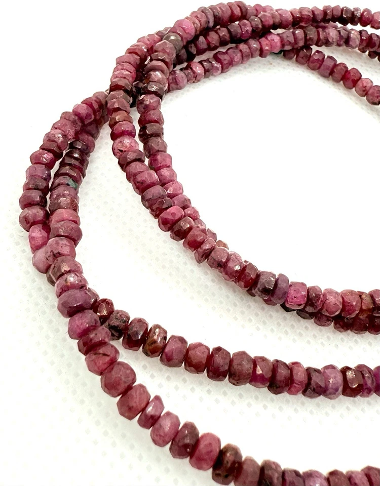 Sterling Silver Necklace Pink Rubies 2 Strands Beads 18” Magnetic Clasp - Image 2 of 4