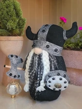 Viking Gnome 10.5" – Handmade Black Felt Plush, Scandinavian Desk Decoration