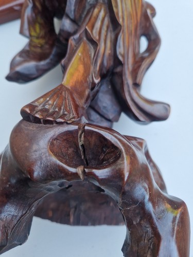 Beautiful Vintage Chinese Carved Hardwood Elderly Immortal Lamp Base Figure - Picture 20 of 23