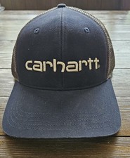 Carhartt Trucker Hat Navy Blue Grey Mesh Snapback Embroidered Logo Workwear Cap