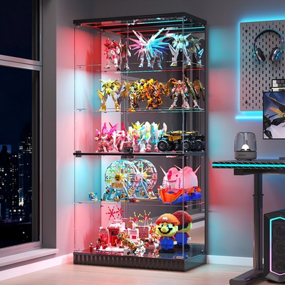 #ad #ad Gurexl Glass Display Cabinet with RGB Light Lockable Curio Cabinet Display Case $227.99