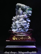 16.4" China Natural Jadeite Jade Carved Dragon Guan Yin Goddess Statue Be