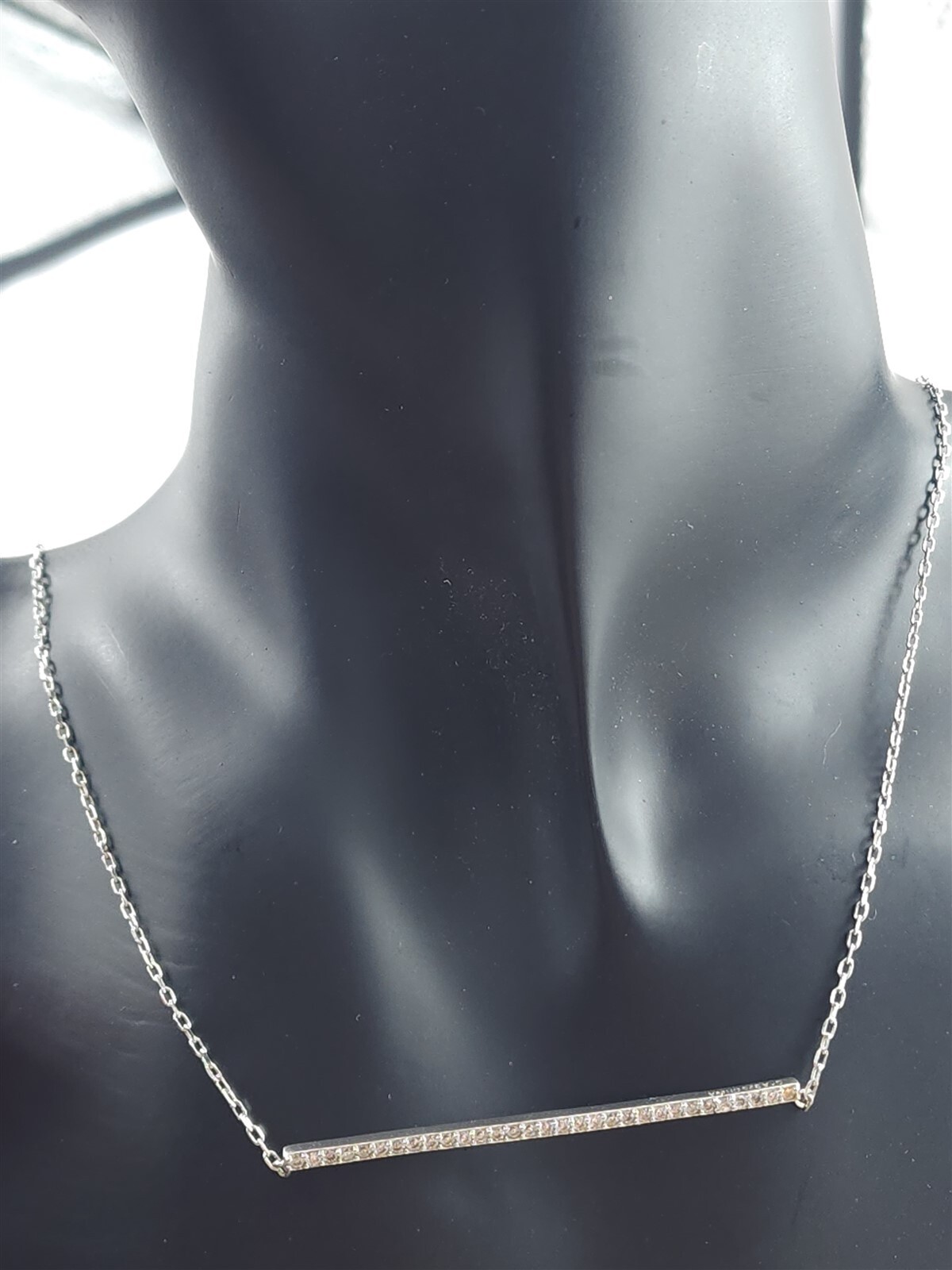 Solid Sterling Silver Sparkling Gemstone Bar Neck… - image 2