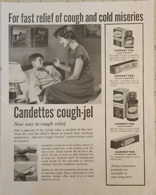 1958 Candettes cold and cough lozenges syrup relief medicine Vintage Ad 13 x 10