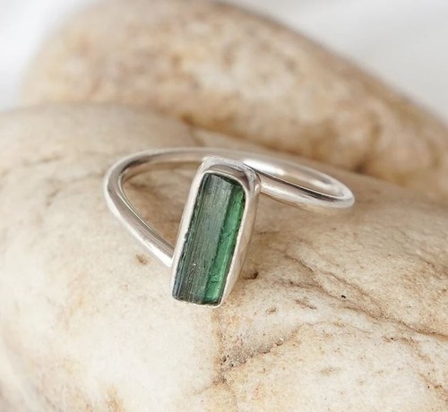 Natural Green Raw Tourmaline Gemstone Handmade 925 Sterling Silver Ring, Gift - Picture 6 of 10