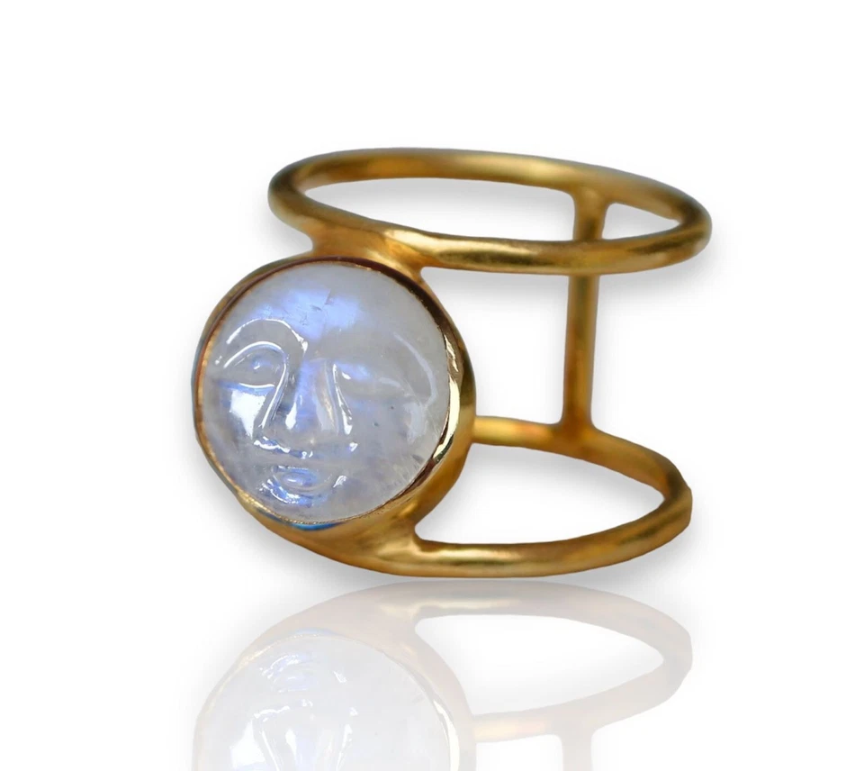 Natural Moon face rainbow Moonstone Ring Gemstone  925 Sterling Silver Ring Gift - Image 4 of 4