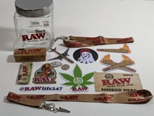 RAW Rolling Papers Promo Bundle Glass Jar Stickers Lanyards Metal Tin Paper Case