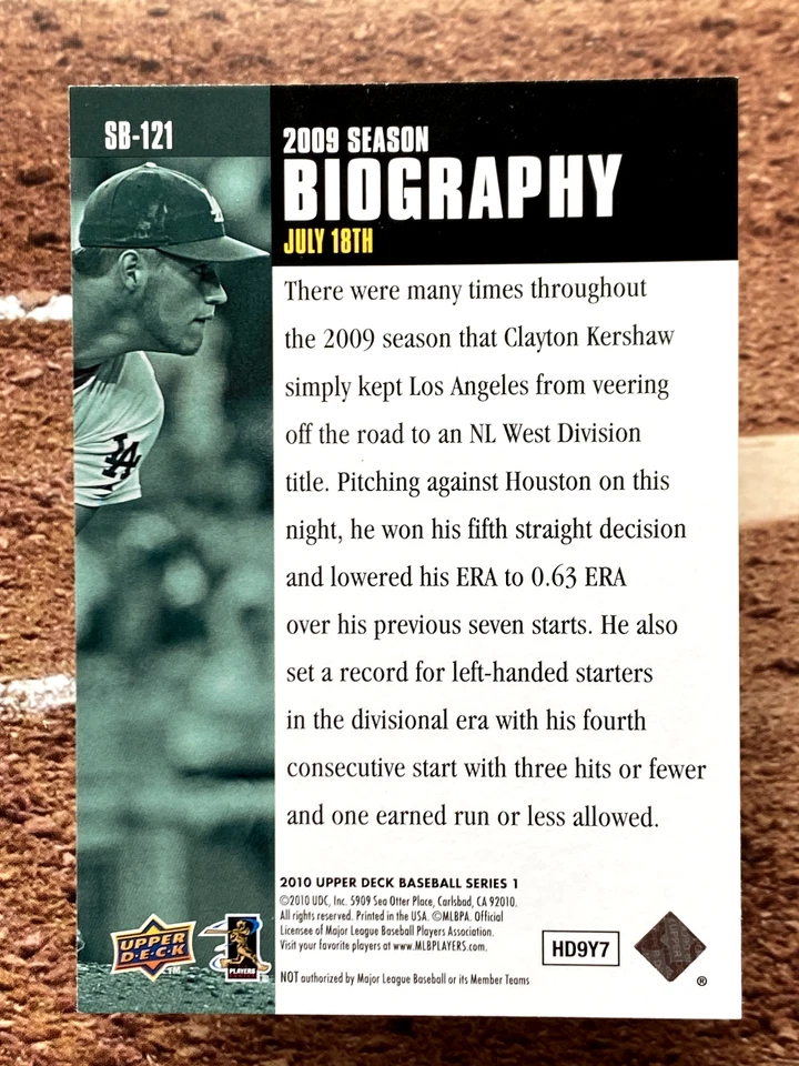 2010 Upper Deck Season Biography Clayton Kershaw #SB-121 - Image 2 of 2