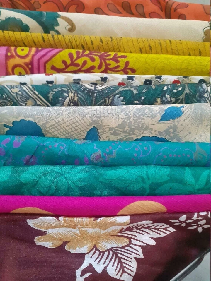 Indian Vintage 25 Pc Of Recycle Silk Sari Remnants/Fabric 8"X8" Fabric Scraps - Image 4 of 4