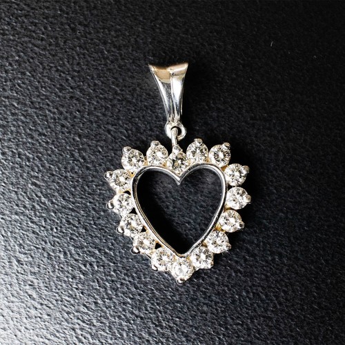 14k White Gold Round Diamond Halo Heart Shaped Pendant - Picture 5 of 5