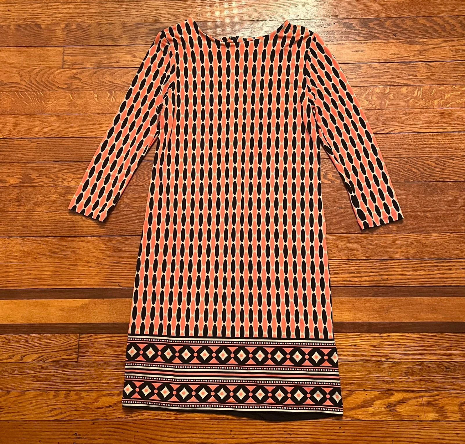 Abito donna Michael Kors arancione nero e arancione manica 3 4 a tubino taglia XS.