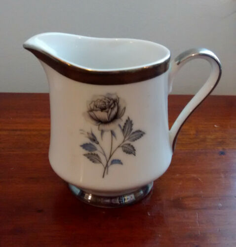 Royal Song Fine China Moonlight Rose Creamer Pitcher Silver Rim 3 1/2" Elegant - Picture 1 of 4