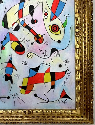 Joan Miró (Handmade) Oil On Canvas Signed & Stamped Framed