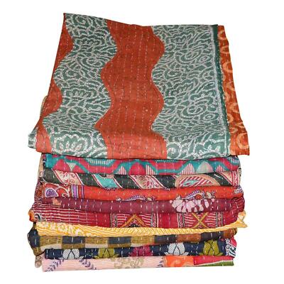Indian Vintage Kantha Quilt Handmade Blanket Stitch Decor Traditional Bedspreads