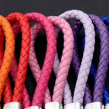 Hot Wholesale Key Ring Two Circl Leather Rope Strap Weave Key chain KeyFob 