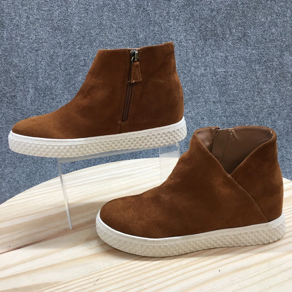 Aerosoles Boots Womens 8 M Zirah Side Zip Hidden Wedge Bootie Brown Fabric Suede - Image 2 of 4