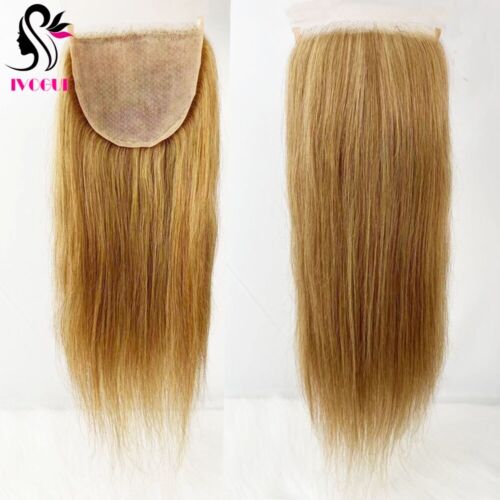 5"x5" Golden Blonde Silk Base Lace Closure Human Hair Closure Skin Top #27 - Afbeelding 1 van 12