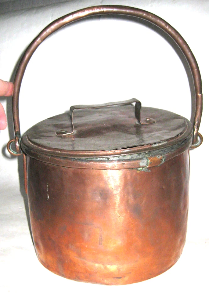 ANCIEN POT EN CUIVRE AVEC COUVERCLE OLD COPPER JAR Pote de cobre Topf in Kupfer - Photo 2/3