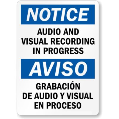 Audio Visual Recording Bilingual Aluminum Weatherproof Sign p872