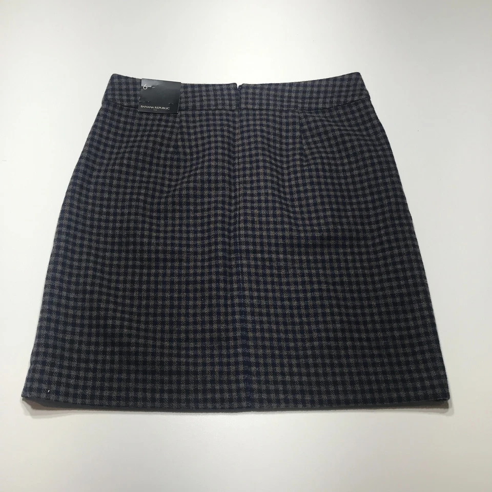Falda Banana Republic para mujer talla 6 azul marrón a cuadros mezcla de lana recta nueva con etiquetas