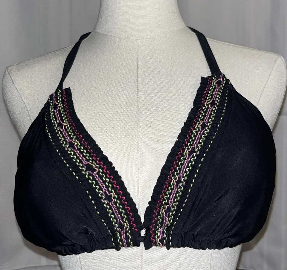 Sexy Top de Bikini Mossimo Negro Bordado Diseño a Rayas Acolchado Tirantes Talla D/DD Foto 2 de 4