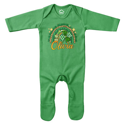 Personalisierter St Paddys Day Mädchen Strampler Kleeblatt Regenbogen Patricks Baby L...