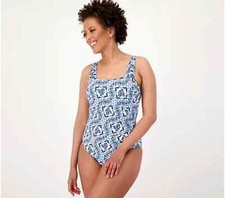 Jantzen Glamour One-Piece with Adjustable Straps-Blue Ceramic-Reg 14 A599568 NEW