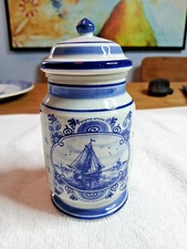  Delft's Blauw Hand painted Made In Holland Seascape Canister With Lid