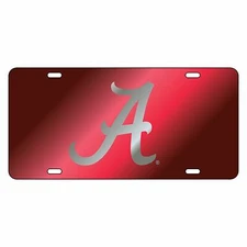 ALABAMA CRIMSON TIDE MIRROR RED CAR TAG LICENSE PLATE SILVER A UNIVERSITY AUTO